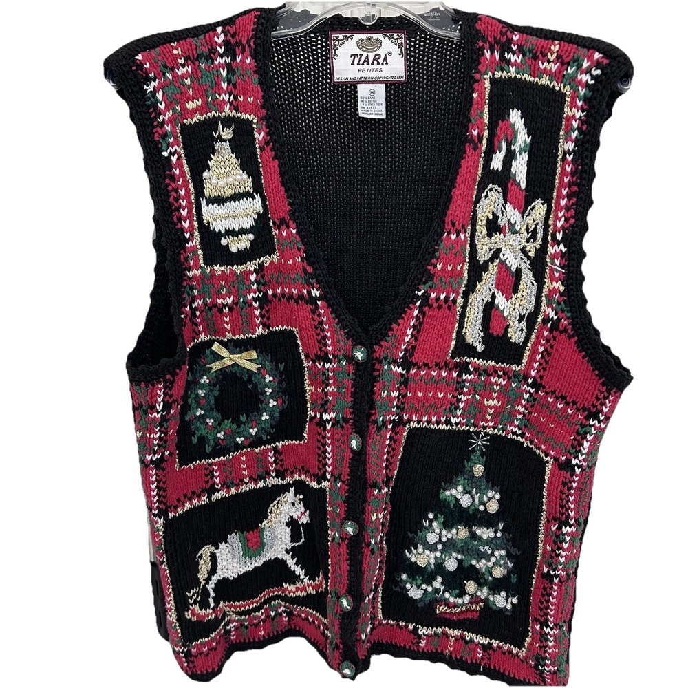 Women's Tiara‎ International Vintage Knit Christmas Button Up Sweater Size M EUC